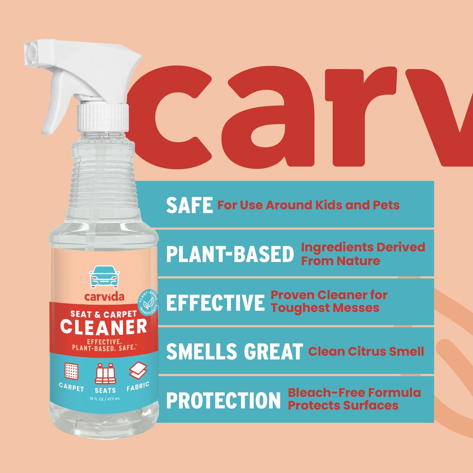 Carvida Seat & Carpet Instant Cleaner Stain Remover Spray for Automotive Fab…