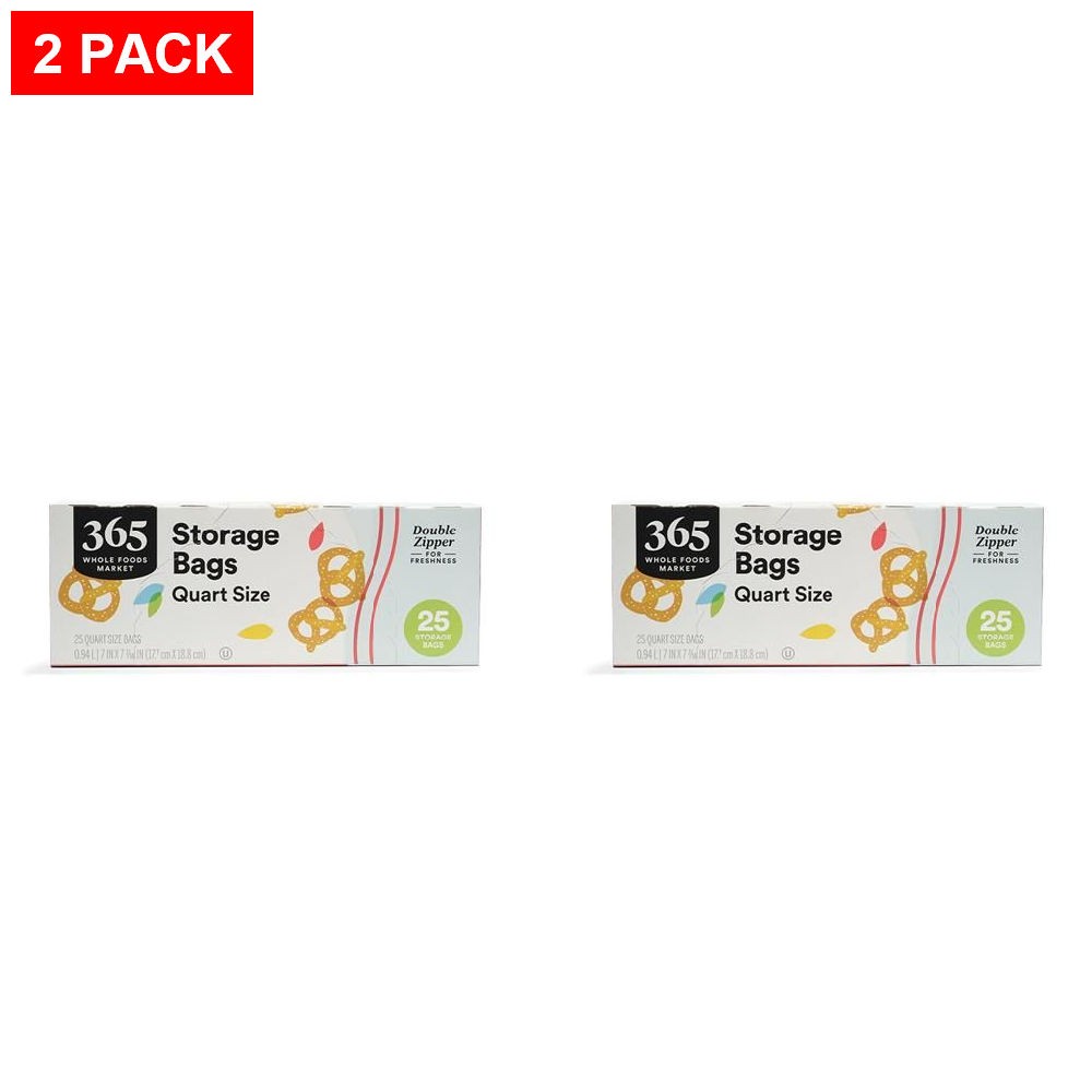 Whole Foods Market, Quart Size Storage Bags, Double Zipper, 25 Count – Pack Of 2