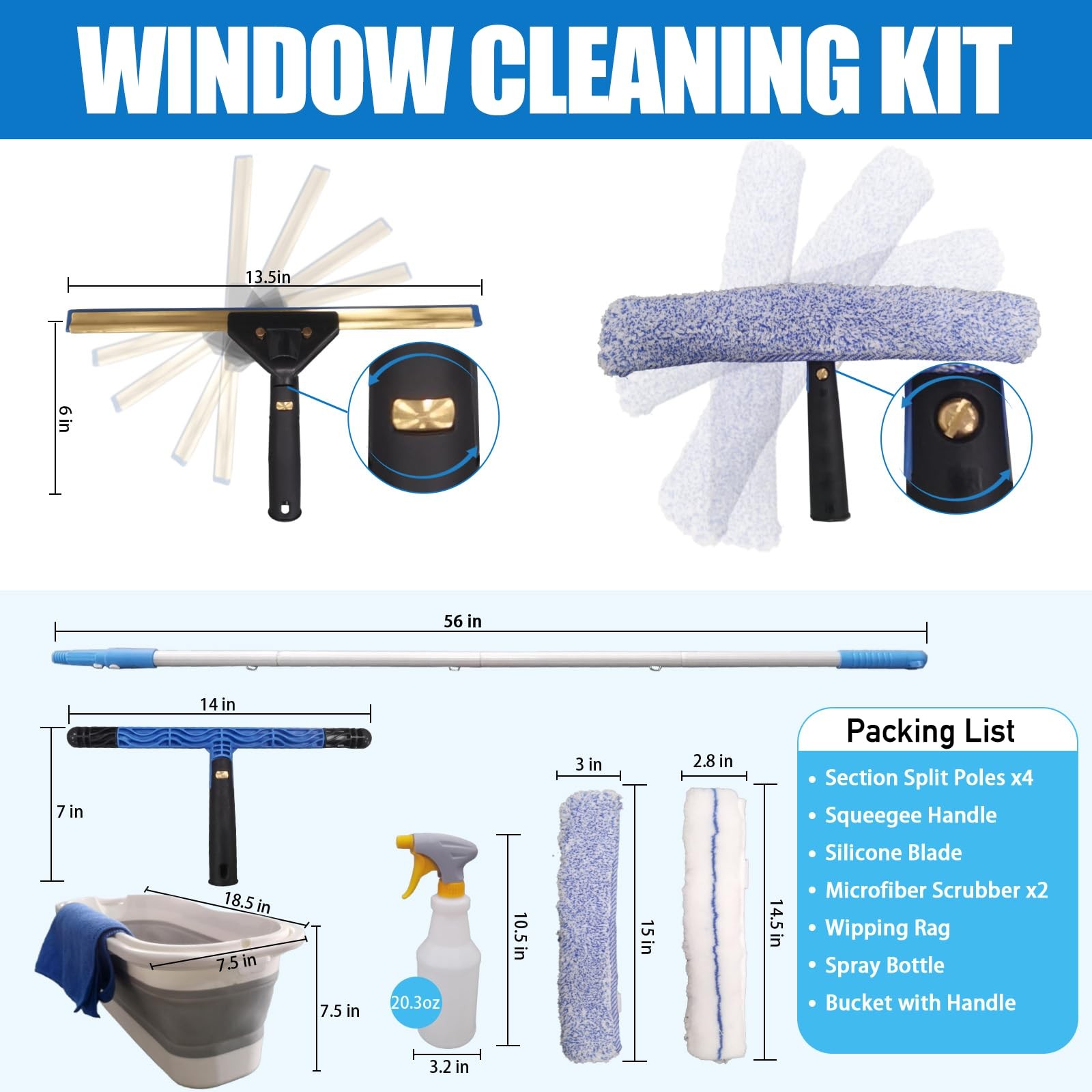 Window Cleaning Kit with Storage Bucket,Window Washing Kit with 4.13Ft Extens…