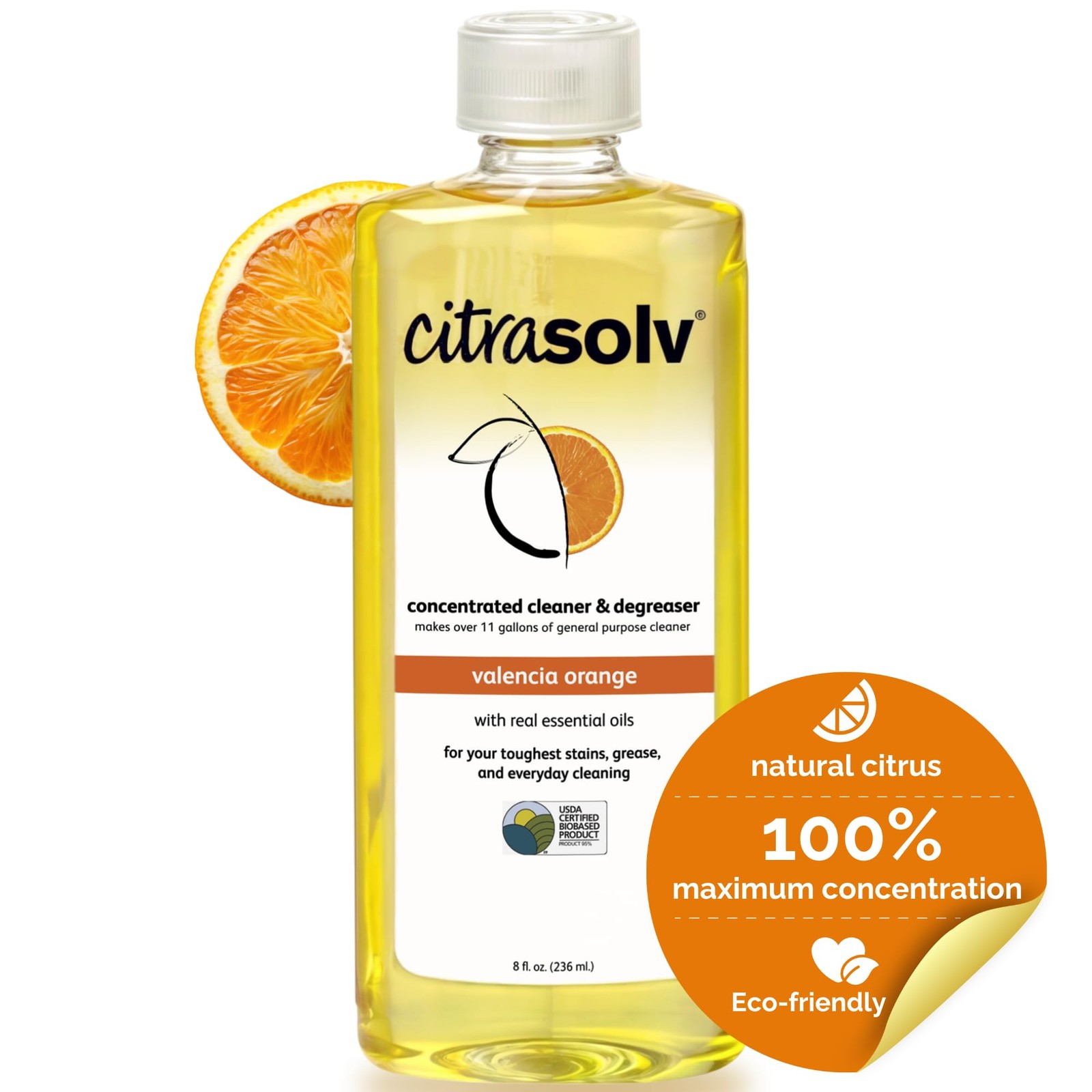 Citra Solv Concentrated Cleaner & Degreaser, 8 Fl Oz, Valencia Orange