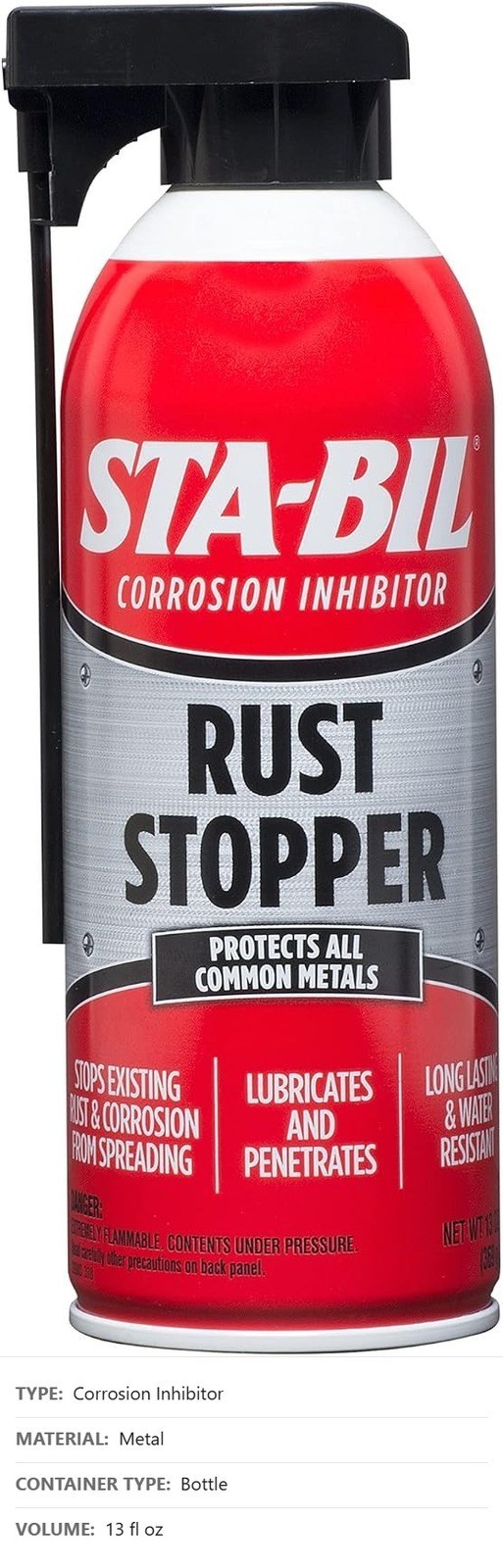 Rust Stopper Spray, 13 Oz, Corrosion Inhibitor, Battery Terminal Protector