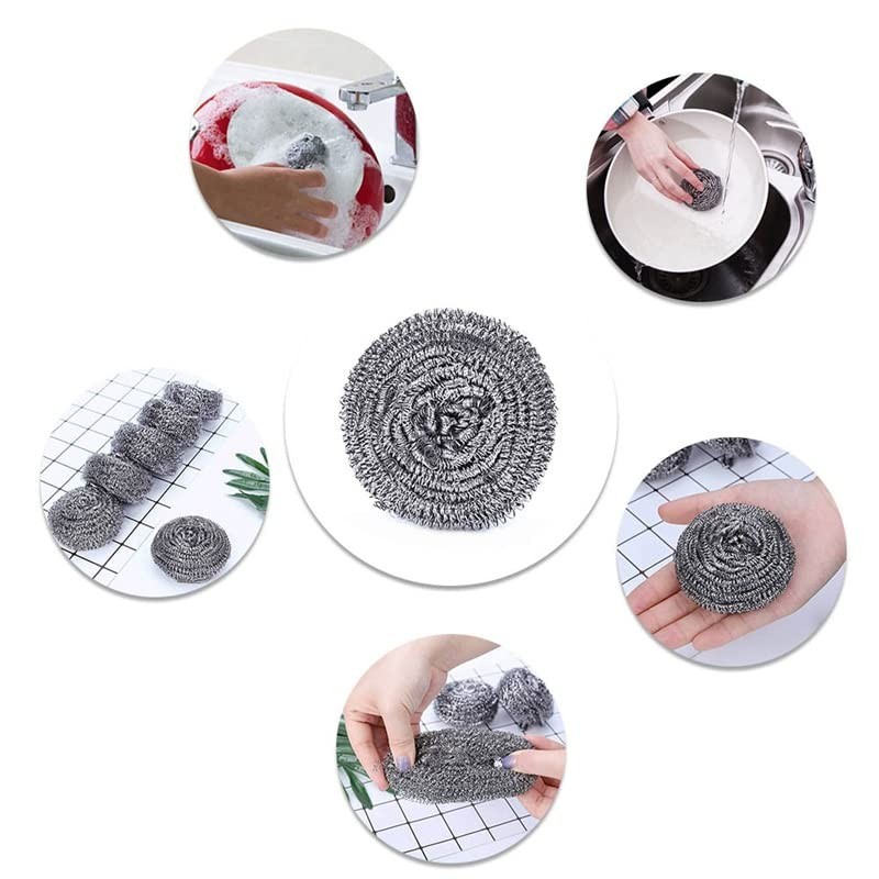 6 Pack Stainless Steel Wool Scrubber, Scrubbing Scouring Pad, Steel Wool Scru…
