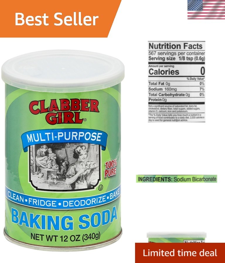 12 Ounce Pure Baking Soda – Multi-Purpose Cleaner, Deodorizer & Leavening Agent