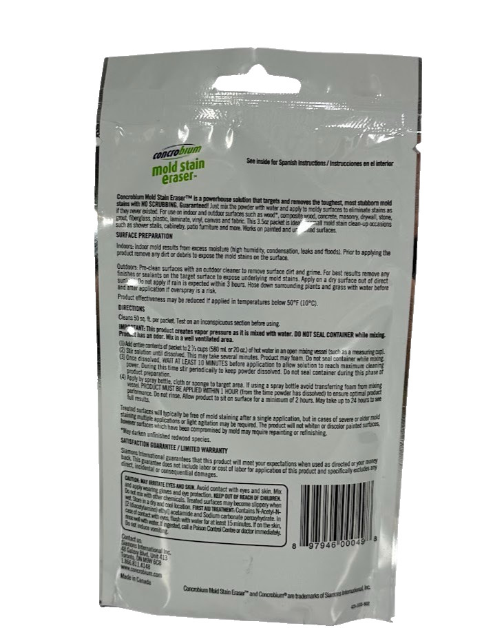 Concrobium Mold Stain Eraser Powder Packet Removes Mold & Mildew Stains 3.5 Oz