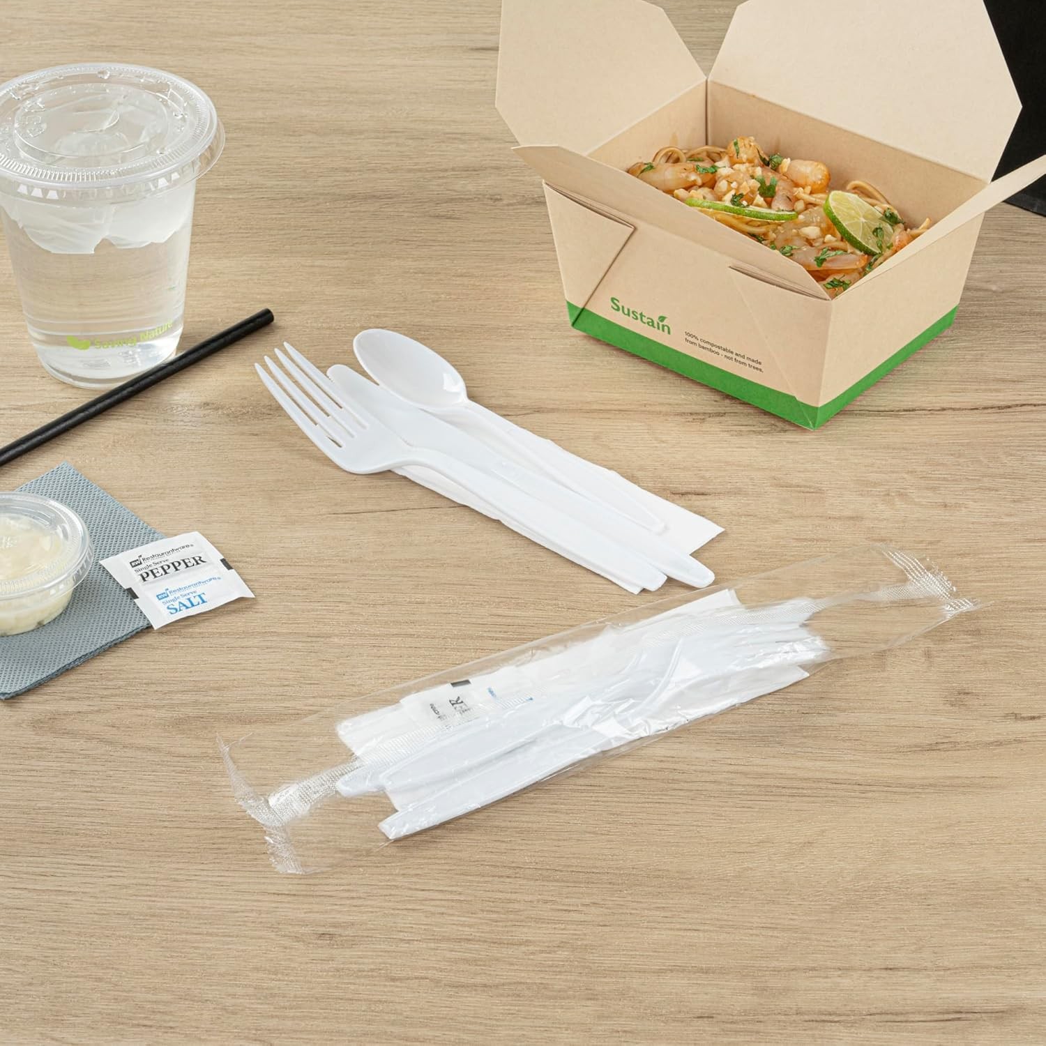 Restaurantware Utensil Kit 500 Pack of Plastic Cutlery Set Individually Wrappe