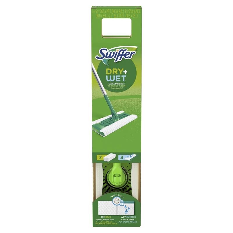 Swiffer Sweeper Dry+Wet Sweeping Kit Included Sweeper 7 Dry Cloths 3 Wet Cloths