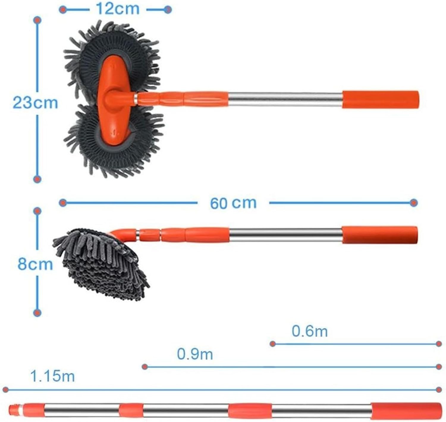 Dual Head Car Wash Cleaning Brush Telescoping Long Handle Chenille Cleaning Mop