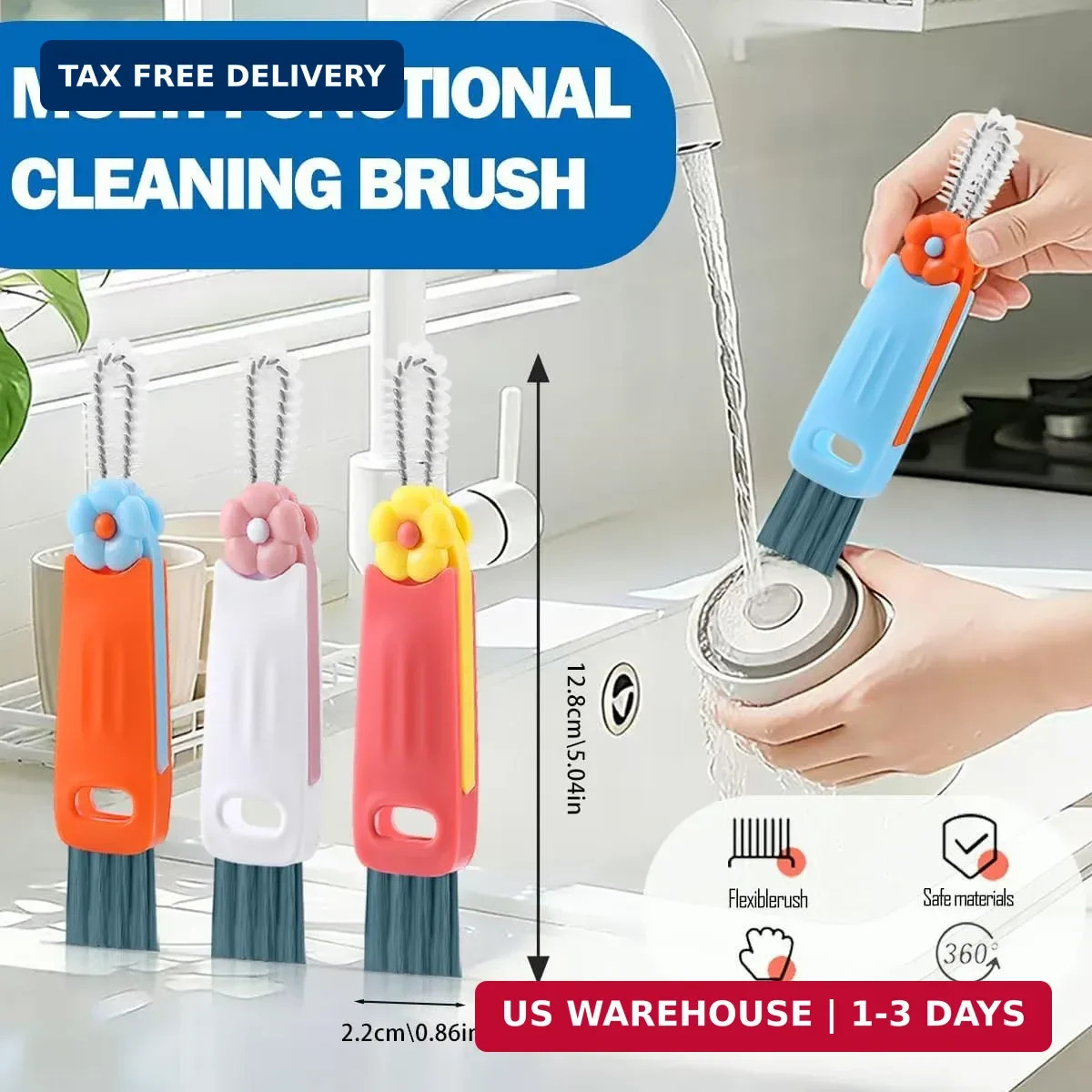 3 in 1 Cup Lid Cleaning Brush, 4PCS Multifunctional Crevice Cleaning Brush for W