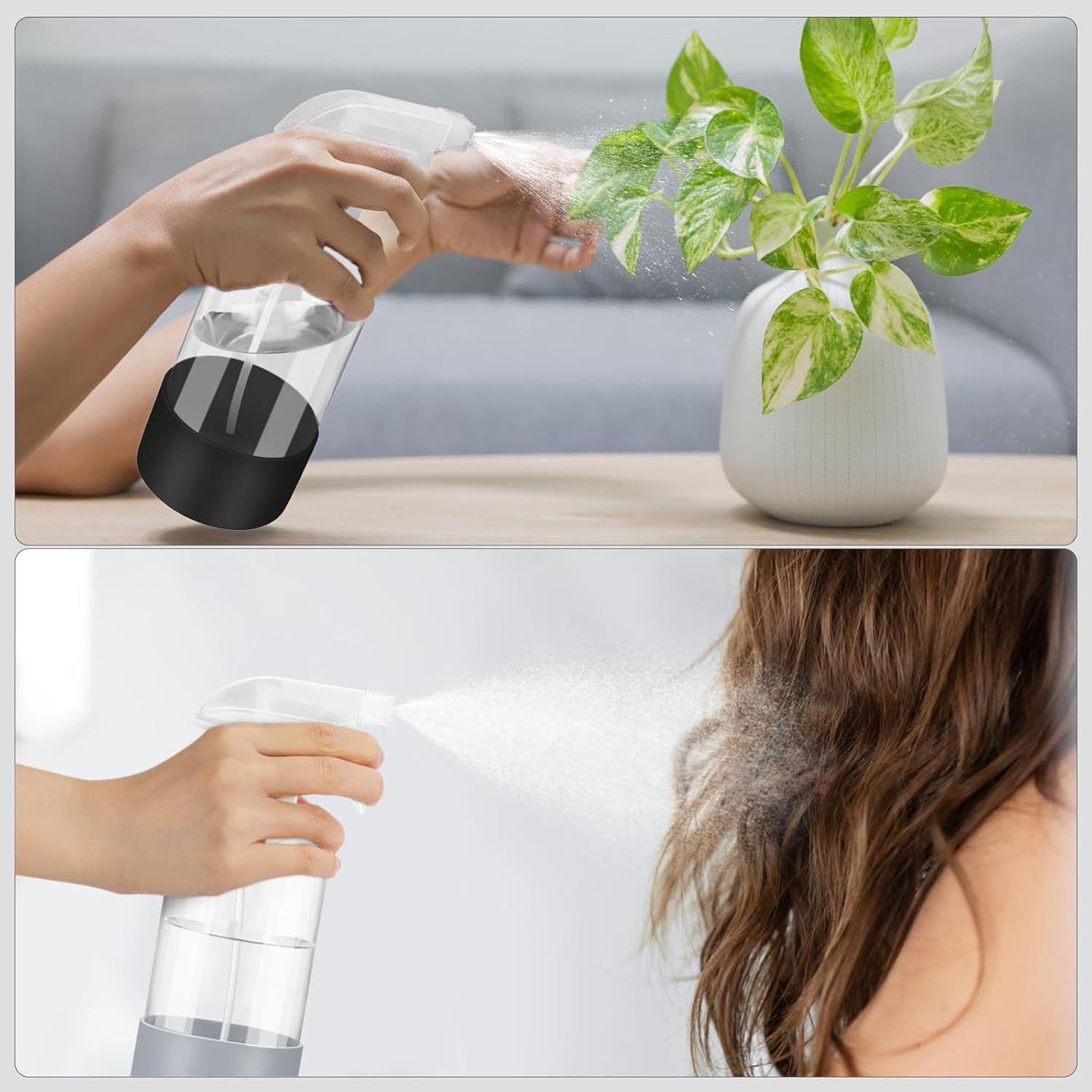 2 Pack 16 oz Glass Spray Bottles with Silicone Sleeve, Adjustable Nozzles for Ha