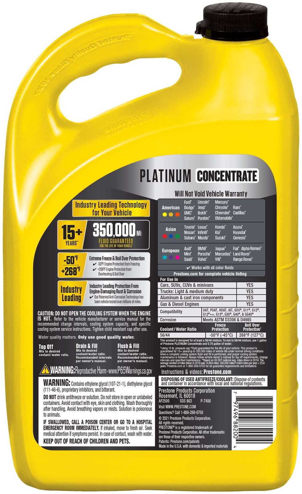 Prestone Platinum Antifreeze/Coolant-15yr/350k Mi All Vehicles Concentrate1gal