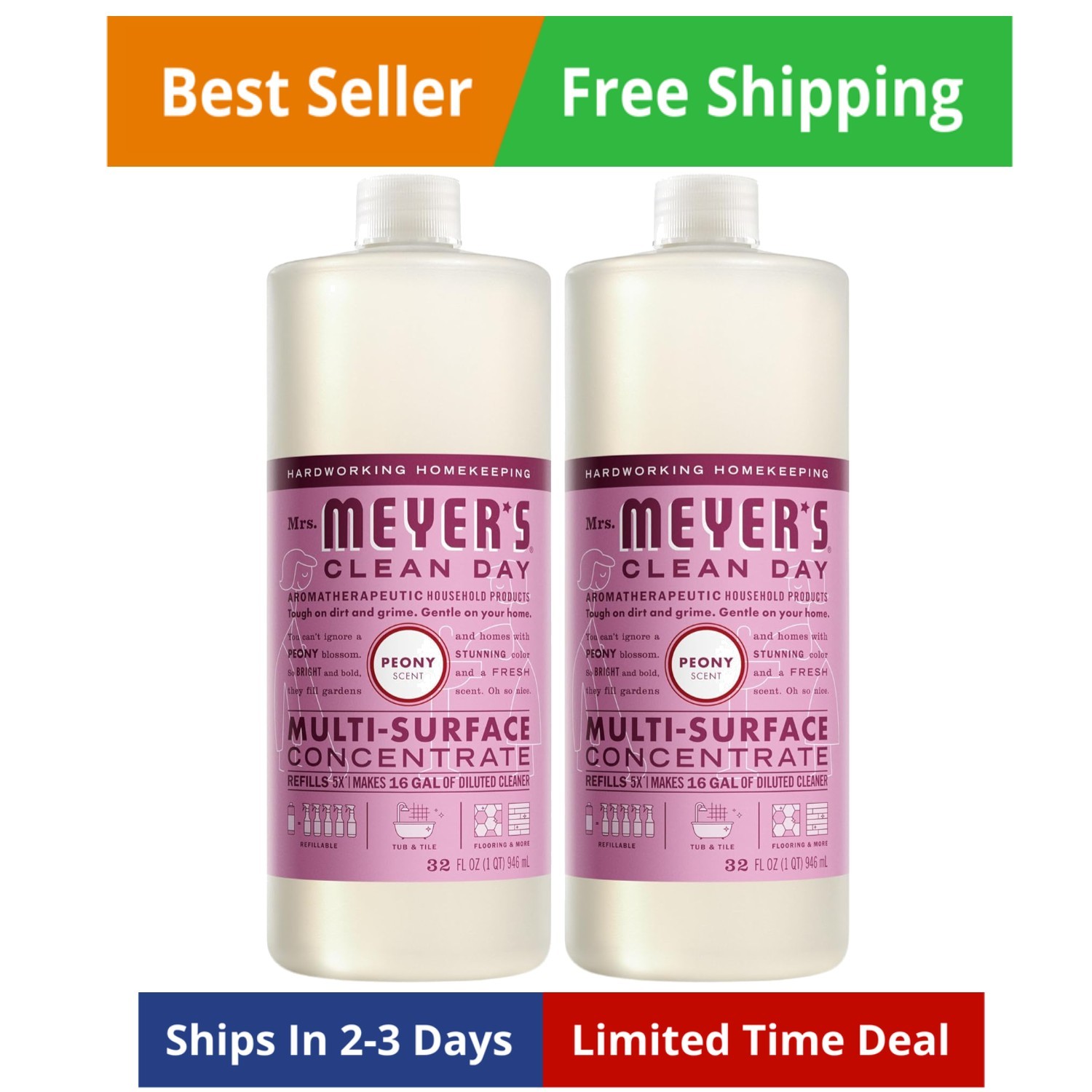 MRS. MEYER’S CLEAN DAY Multi-Surface Everyday Concentrate, Peony Scent, 32 Fl…