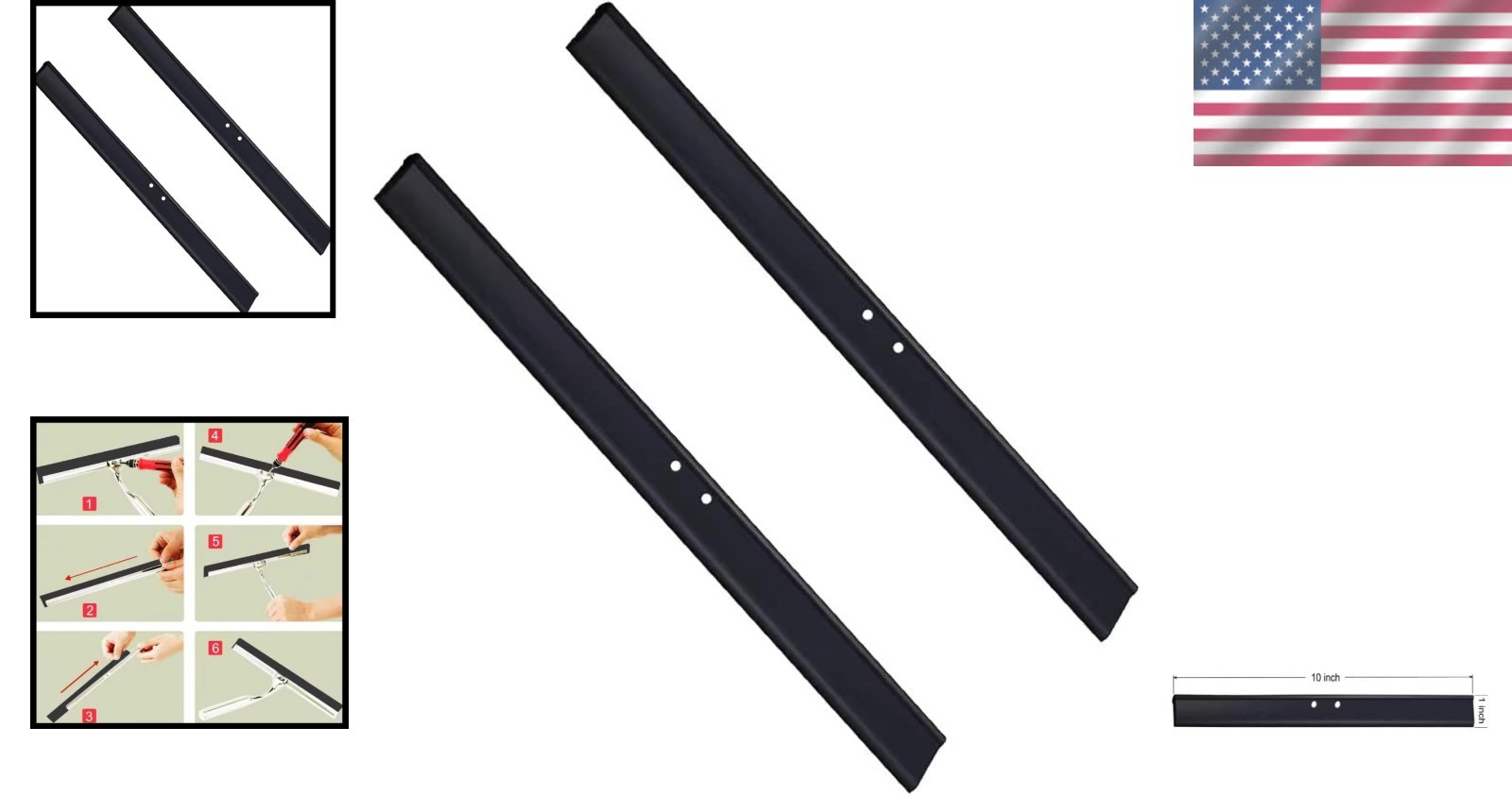 2PCS 10-Inch Silicone Rubber Squeegee Replacement Blades for Effortless Cleaning
