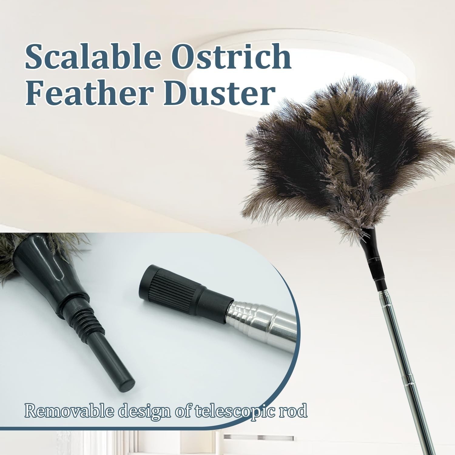 Extendable Feather Duster 47 inches Fluffy Long Handle Reusable Feather Duster