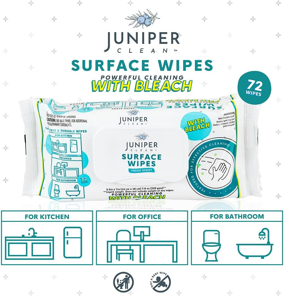 3 Pack Surface Cleaning Wipes with Bleach, All-Purpose Cleaner for Bathroom, Kit