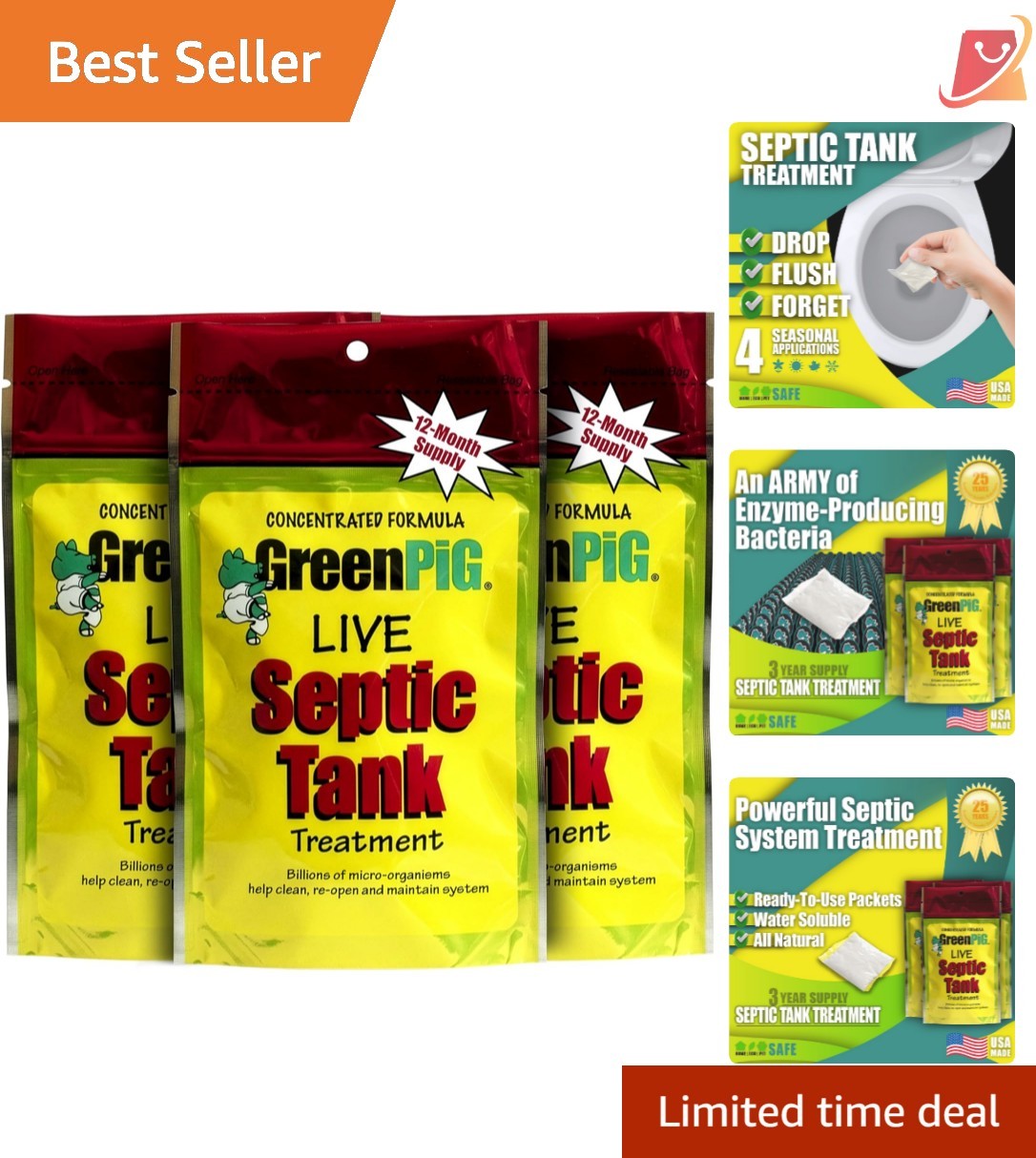 Septic Tank Enzyme Treatment Packets 3- Supply Prevent Clogs Odors