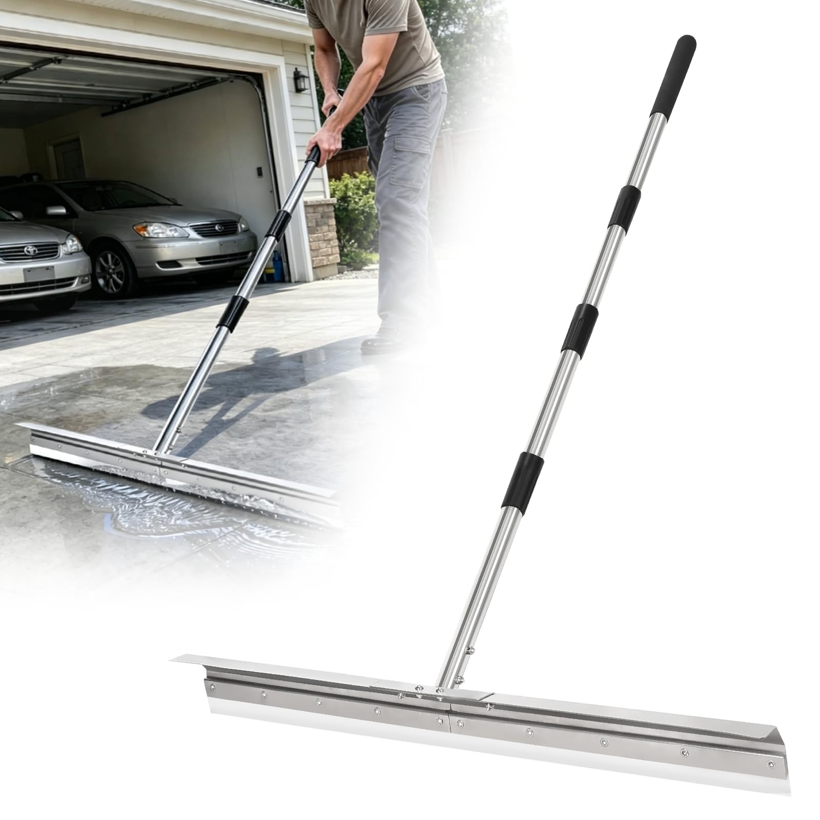 Large Floor Squeegee 33.4 Inch Silicone Blade 63 Inch Handle For Garage
