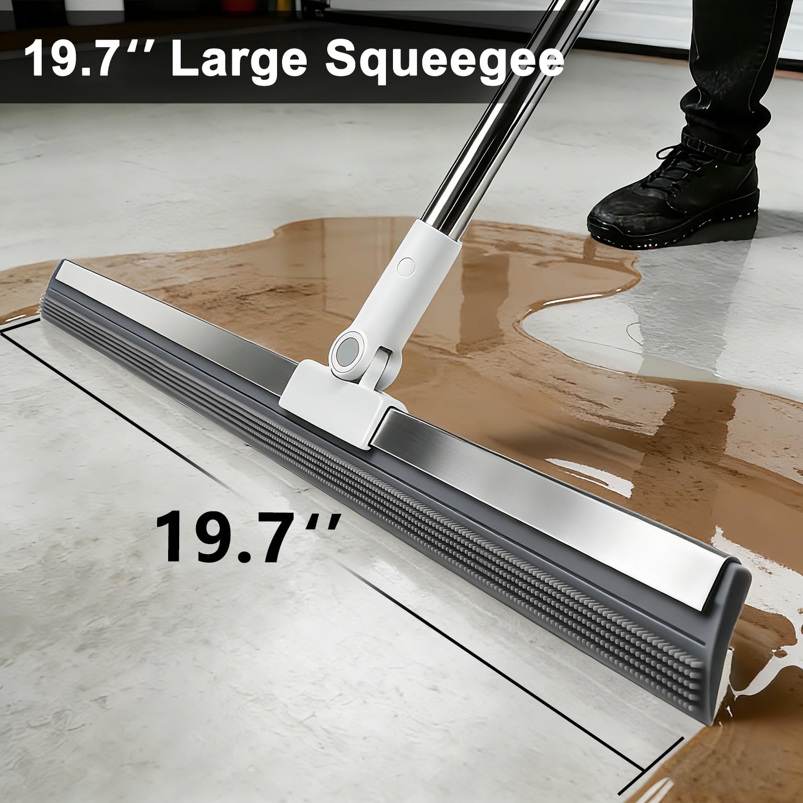 19.7” Large Floor Squeegee for Concrete Floor with 51”-58” Telescoping Sta…