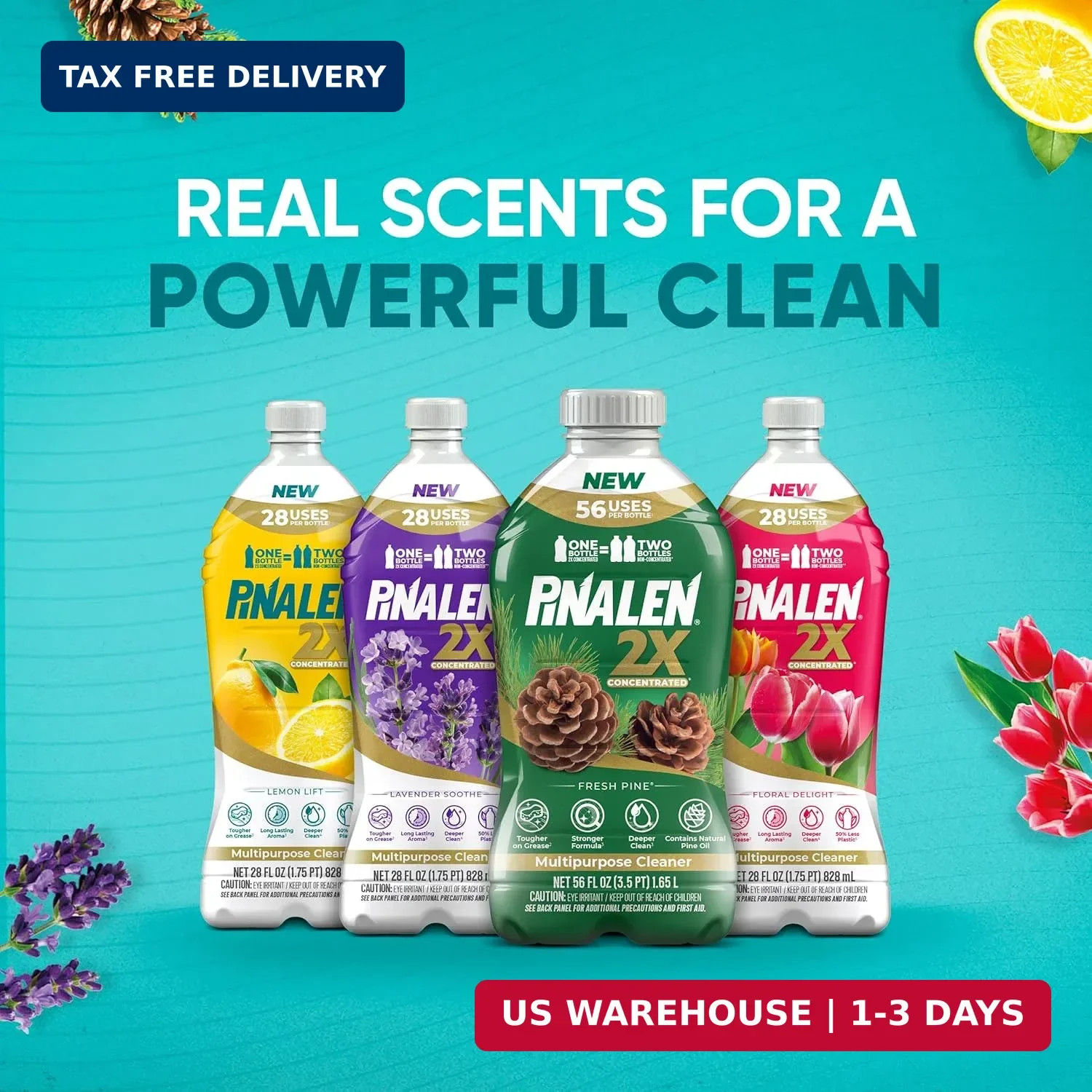 PINALEN 2X Max Aromas Concentrated Multipurpose Cleaner – Fresh Pine Scent – 108
