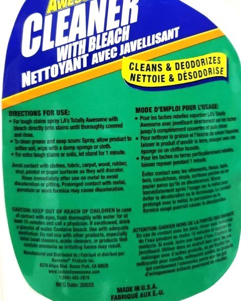 (Lot of 2)- LA’s Totally Awesome Cleaner with Bleach- 40 Fl. Oz. (Each)