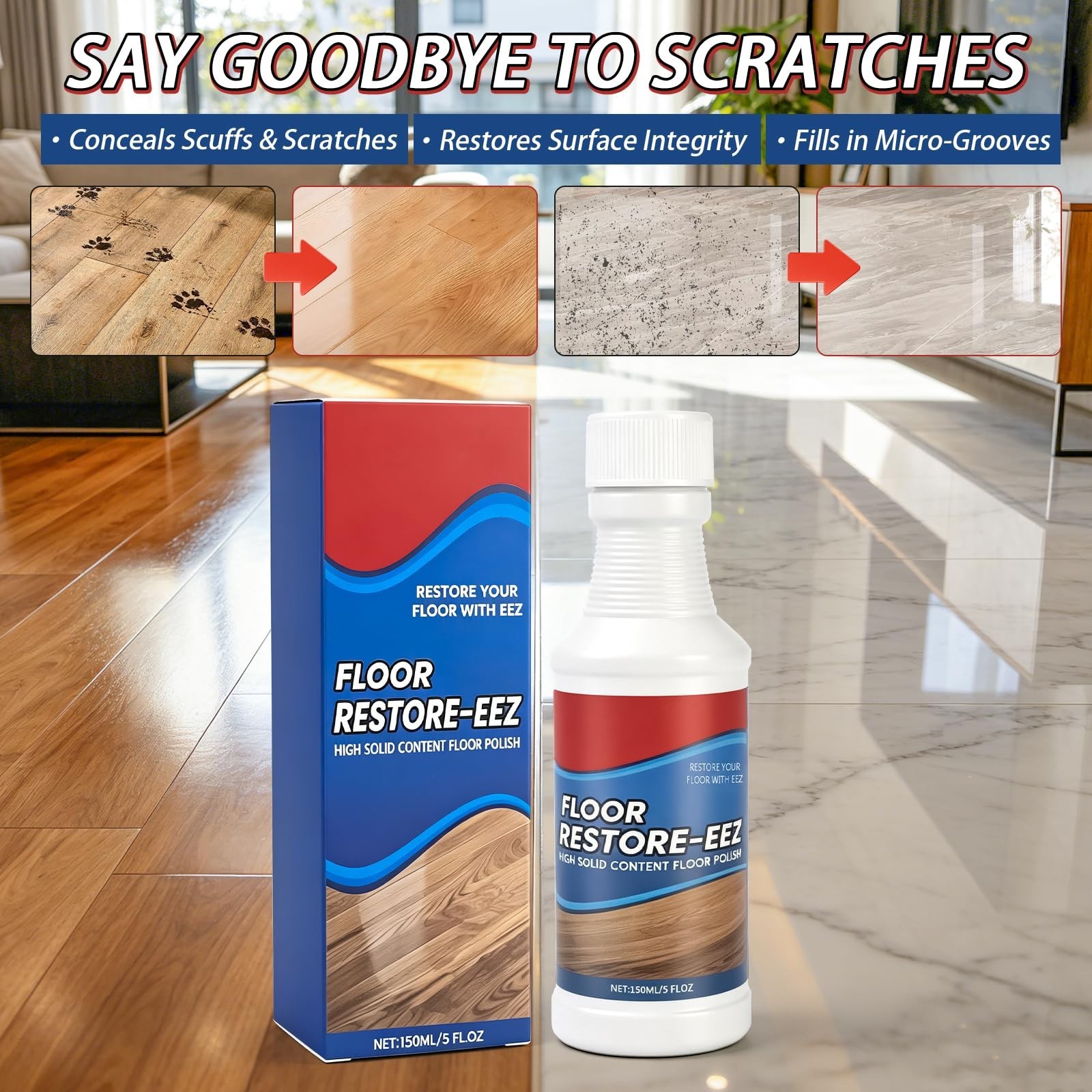 3Pcs Floor Cleaner & Polish, High Solid Shine Renewal, Quick-Drying Protective F