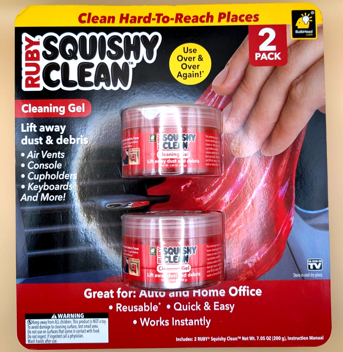 Ruby Squishy Clean Cleaning Gel 2 Pack – Car Vent, Keyboard, Dust Cleaner Slime