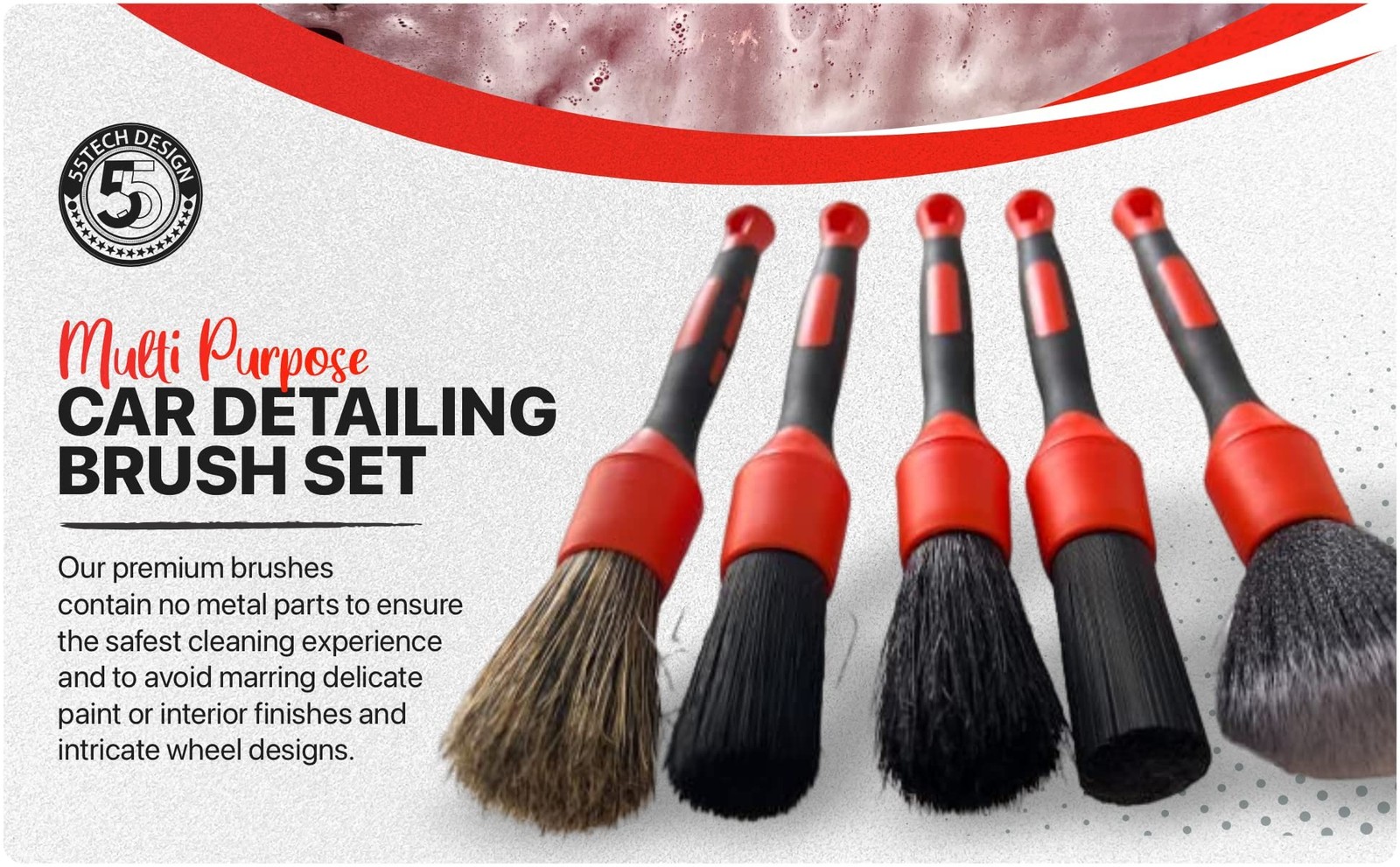 Preimum Car Detailing Brush Set 5 Pack Auto Detail Kit For Automotive Soft To Fi