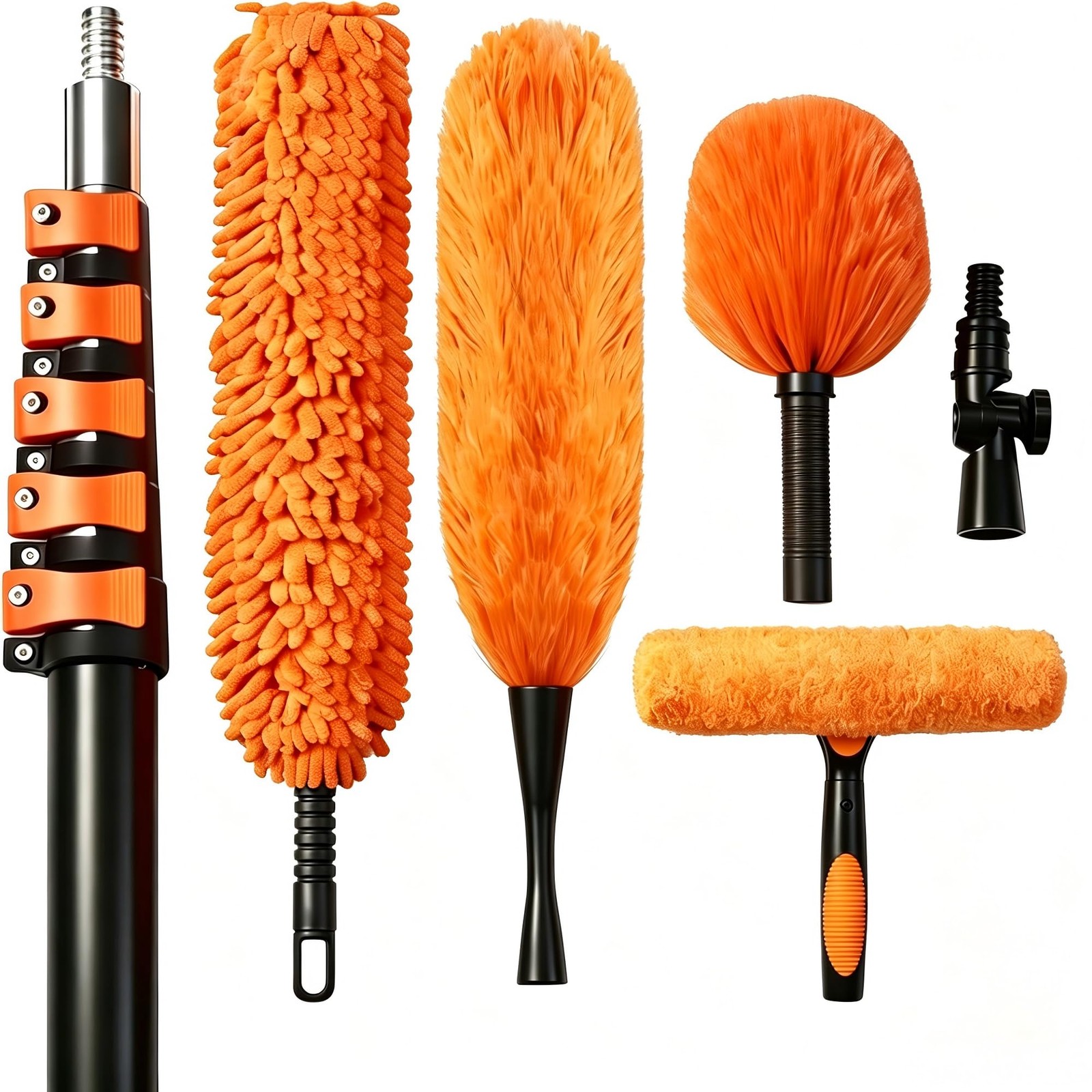 30FT Reach Duster Kit Dual Action Flip-Lock Screw Fixing 5-24FT Extension Pole