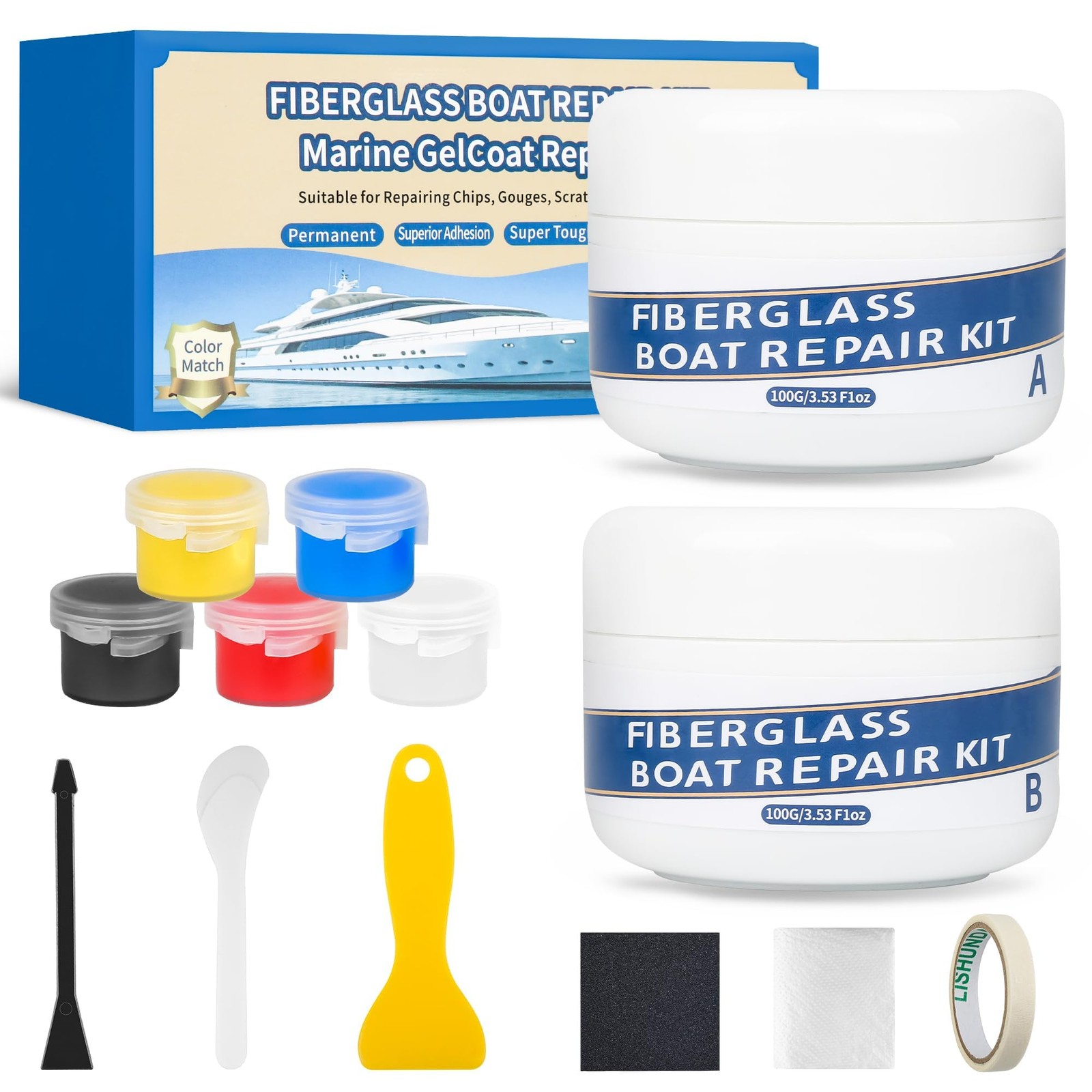 Marine Fiberglass Repair Kit for Boats, 200g/7.06oz Gel Coat Kepair kit for B…