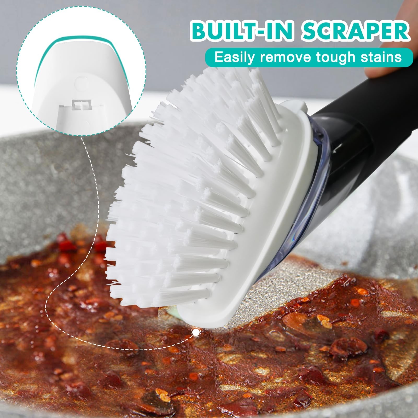 Soap Dispensing Dish Brush, Dish Scrub Brush with Soap Dispenser, Dish Soap B…