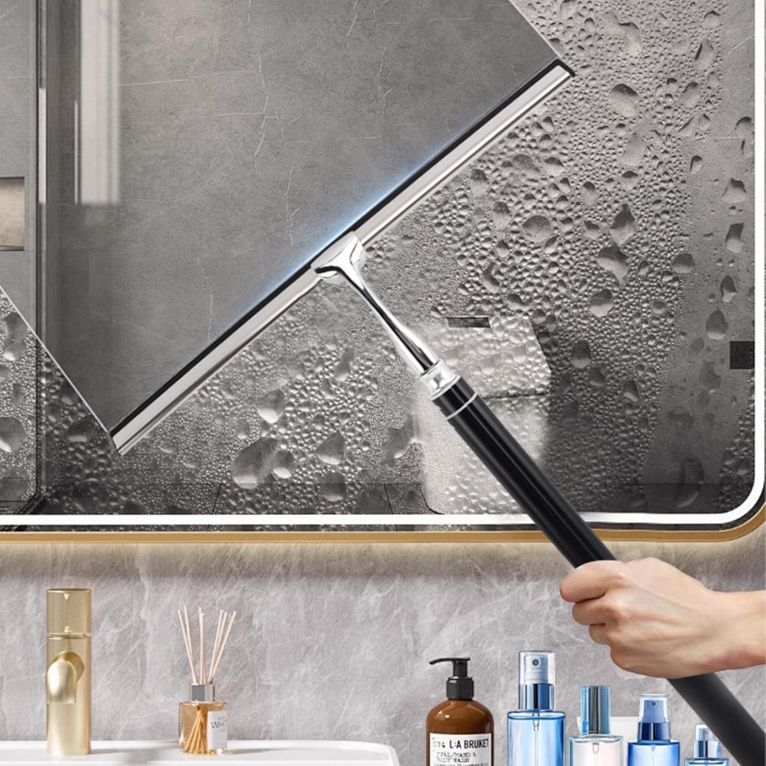 17.3″-60″ Extendable Shower Squeegee with Long Handle – Metal Window Squeegee…