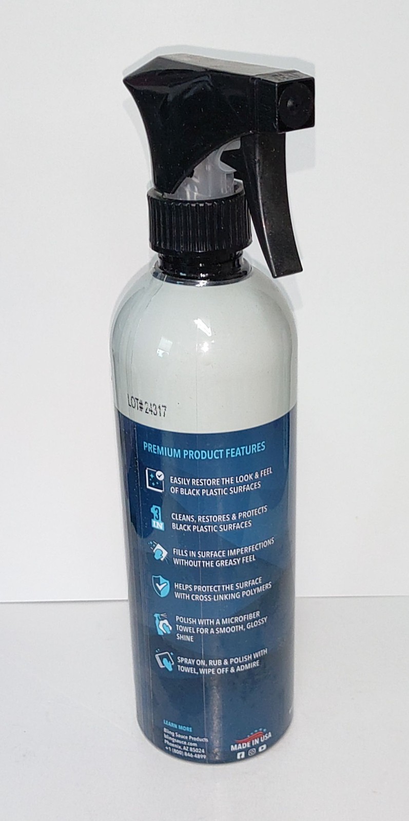 Bling Sauce Platinum Trim Sauce Black Plastic Restorer Spray 16 Oz