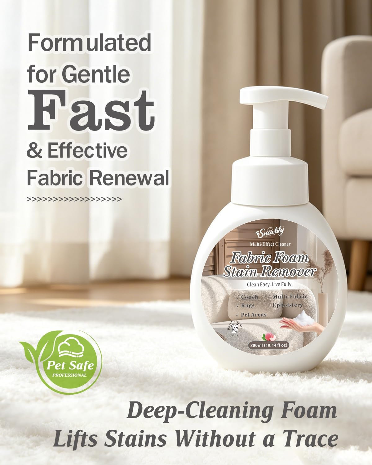 Snowlily Foam Fabric Cleaner – Professional Strength Stain Remover, Non-Toxic &