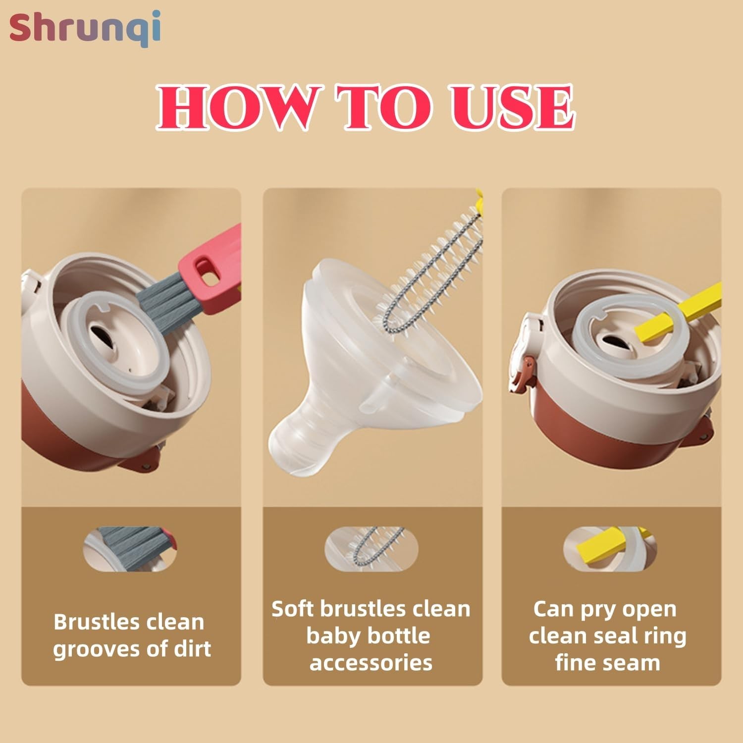 3 in 1 Cup Lid Cleaning Brush 3 in 1 Multifunctional Cleaning Brush Portable Cup