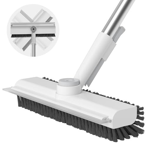 Heavy-Duty Floor Scrub Brush with Long Handle, 3-in-1 Stiff Bristle Cleaner for