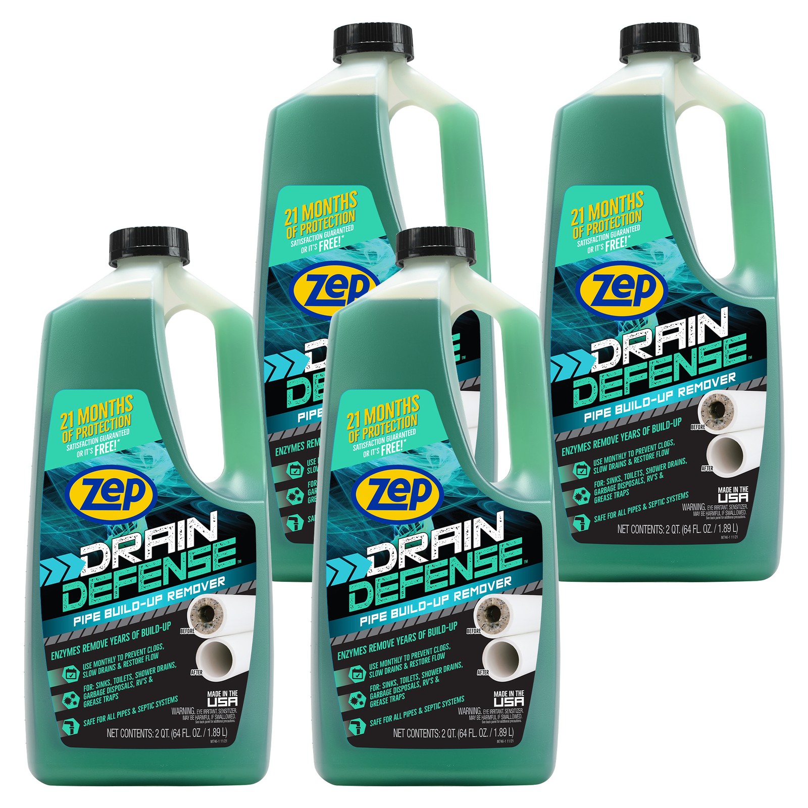 Zep Drain Defense Pipe Build-Up Remover – 64 oz (Case of 4) ZLDC64