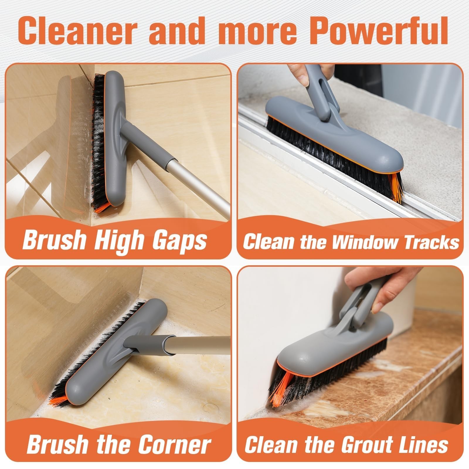 Long Handle Grout Brush 180° Rotation – V-Shape Tile Cleaner for Bathroom Floors