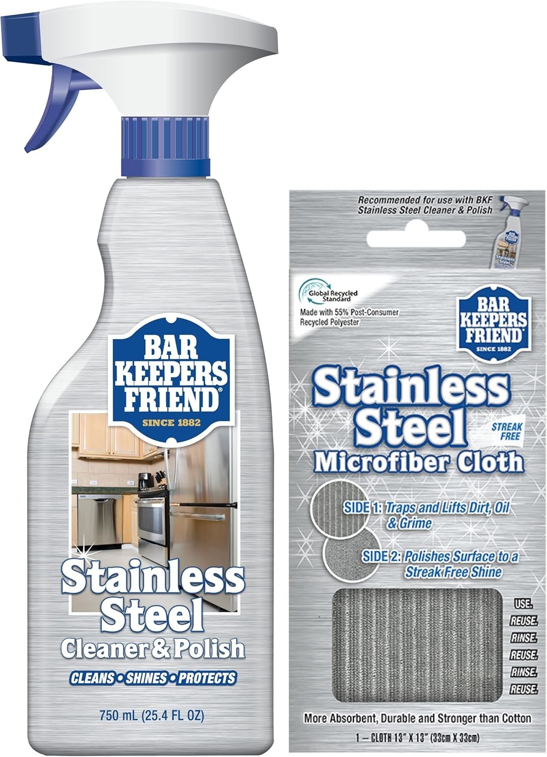 Stainless Steel Cleaner Spray 25.4 oz + Microfiber Cloth – Removes Fingerprin…