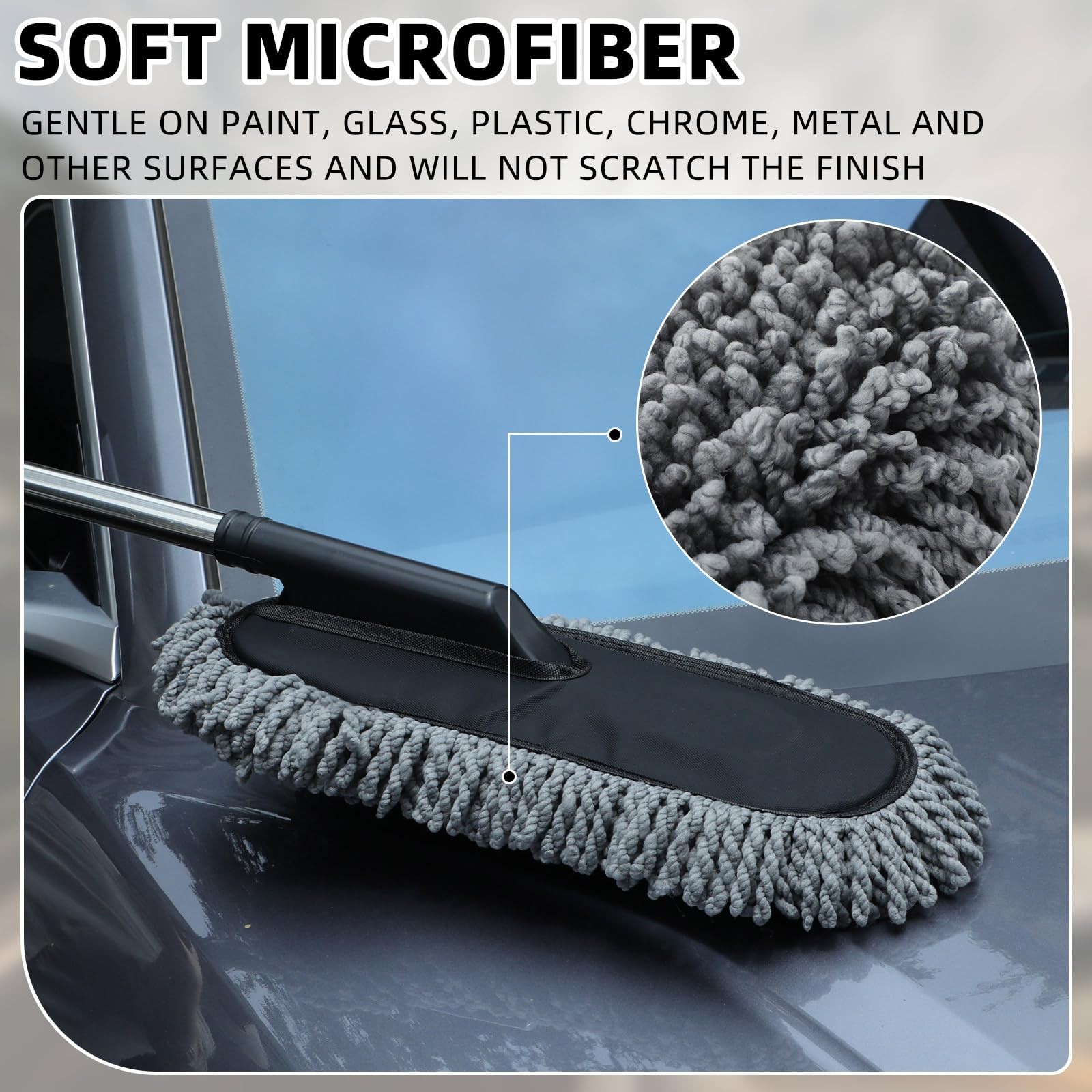 4 Pack Microfiber Car Duster Exterior Scratch Free with Extendable Handle Aut…