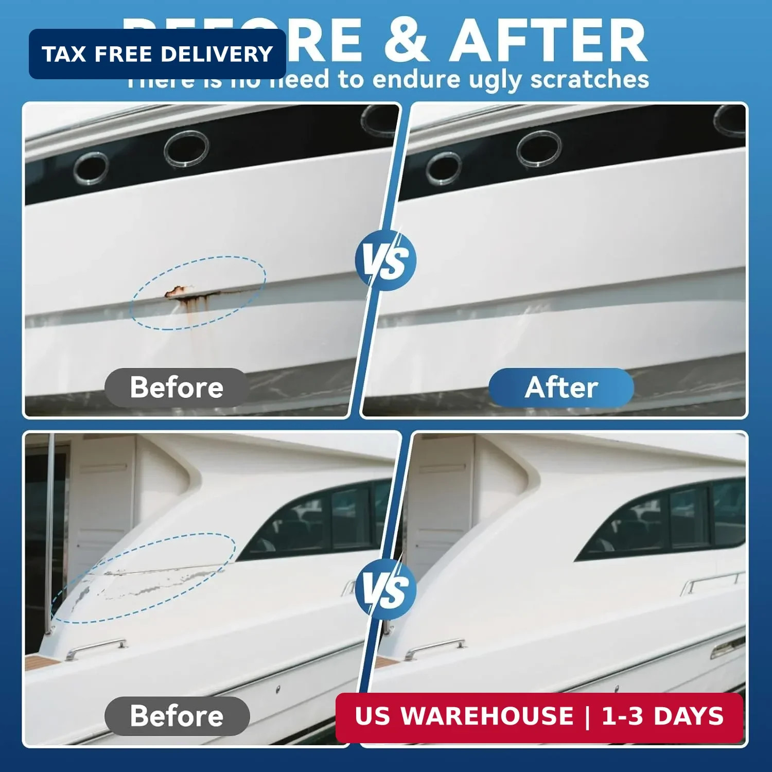 Boat Paint White Touch Up Pen High-Gloss Boat Scratch Repair Marine Topside Bott