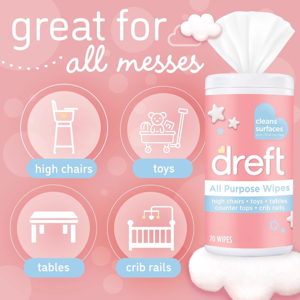 Baby Cleaning Wipes 70 Count Gentle for Skin and Safe on Surfaces All-Purpose