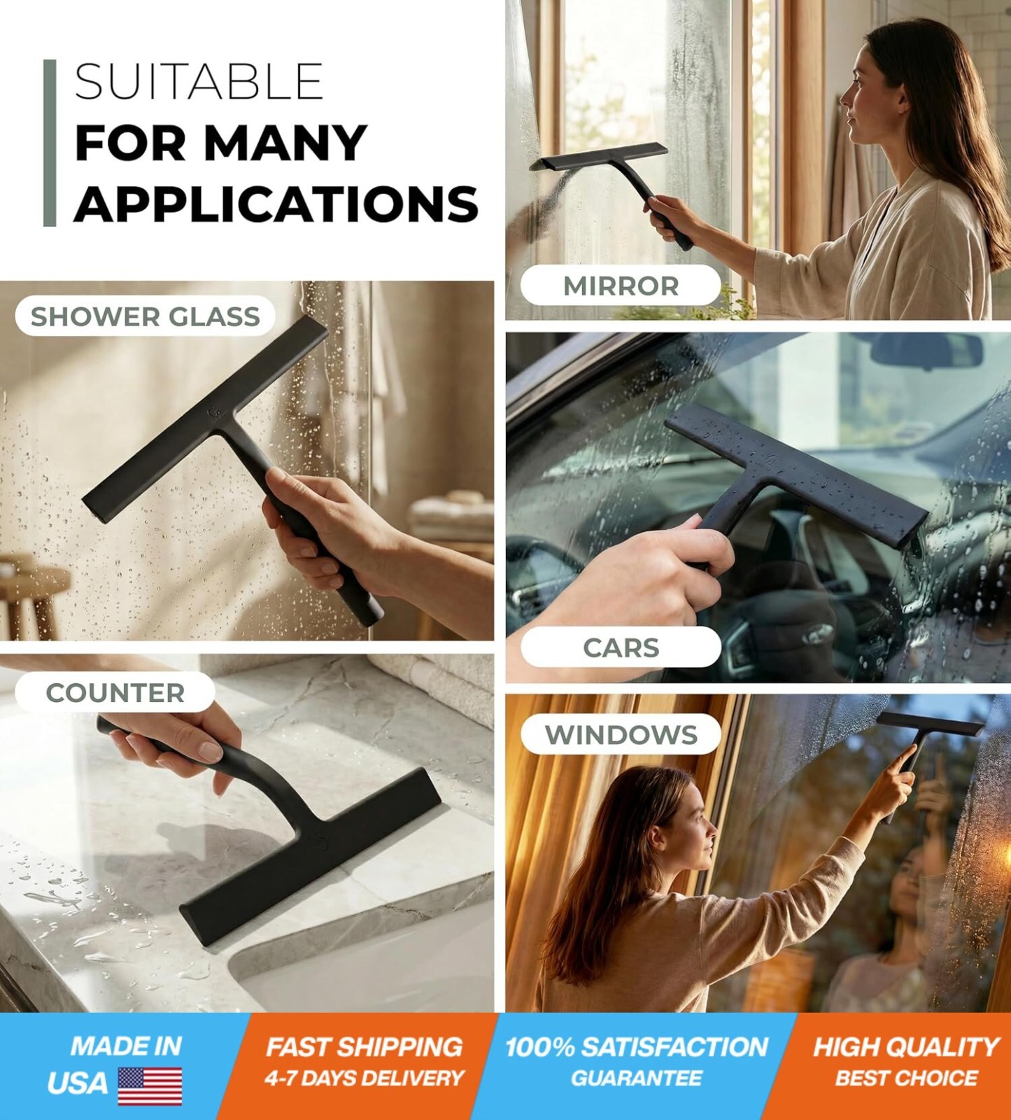 Shower Squeegee for Glass Doors, Silicone Window Squeegee, Bathroom and Glass…