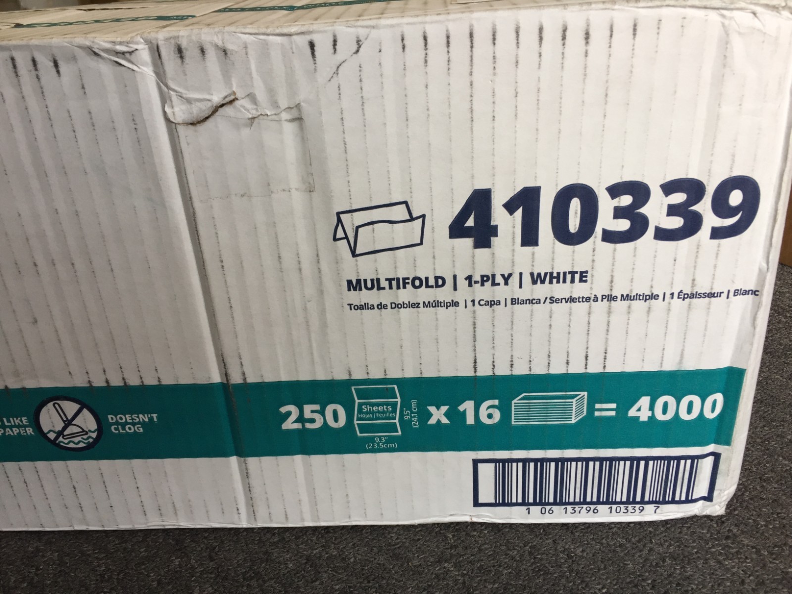 Papernet 410339 9.3 x 9.5 DissolveTech Paper Towel 1-PLY – White (4000/Carton)