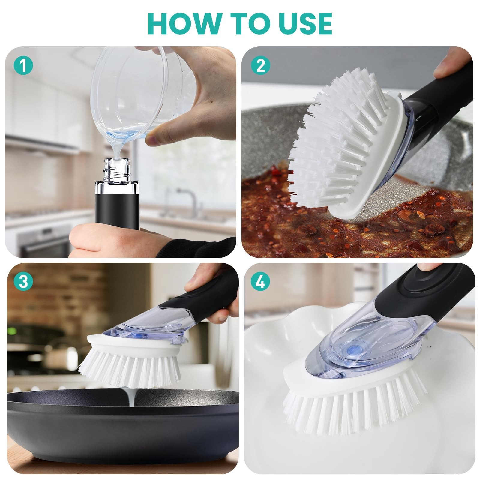 Soap Dispensing Dish Brush, Dish Scrub Brush with Soap Dispenser, Dish Soap B…