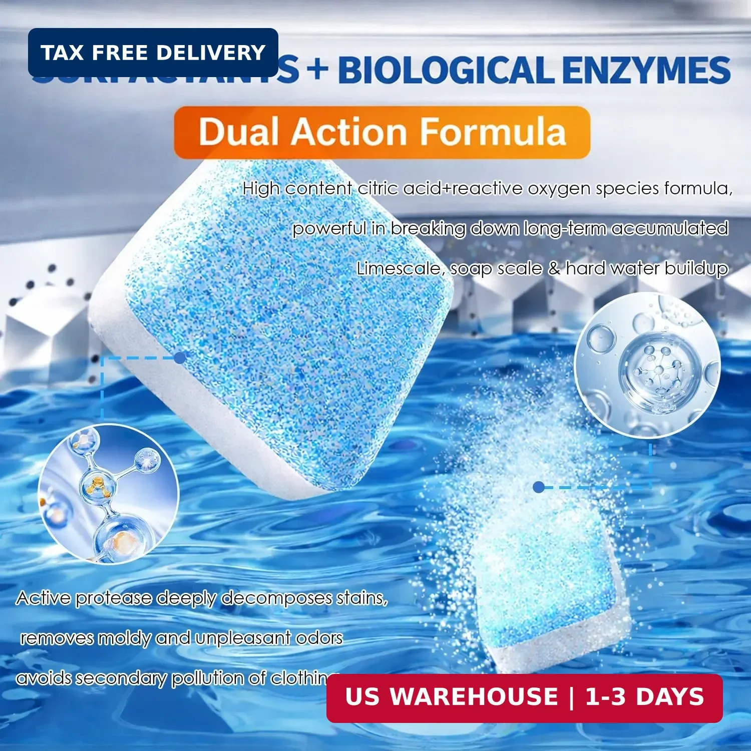 Enzyme Washing Machine Cleaner Tablets (24 Pack) – Protease Laundry Machine Clea