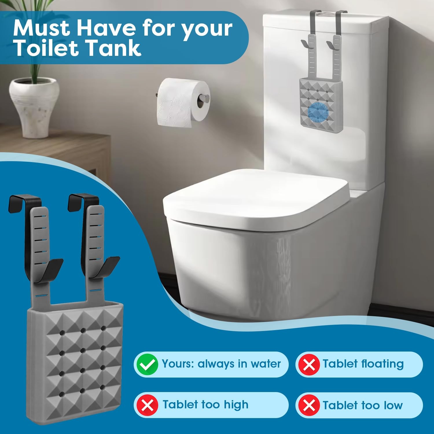 Oyrlize Adjustable Toilet Tank Cleaning Tablet Holder-Hanging Silicone Basket…