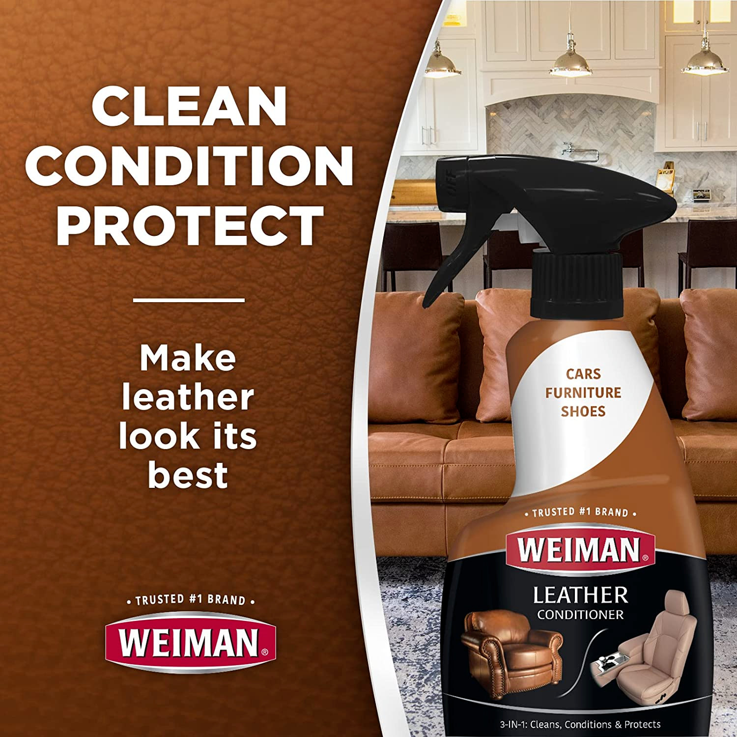 Weiman Leather Cleaner Conditioner For Furniture UV Protection 22 Ounce pack 2
