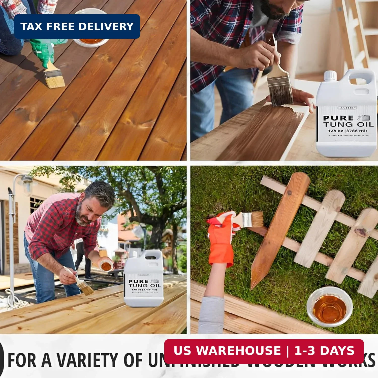 32oz 100% Pure Tung Oil for Wood Outdoor with Brush, Safe Food Grade Tung Oil fo