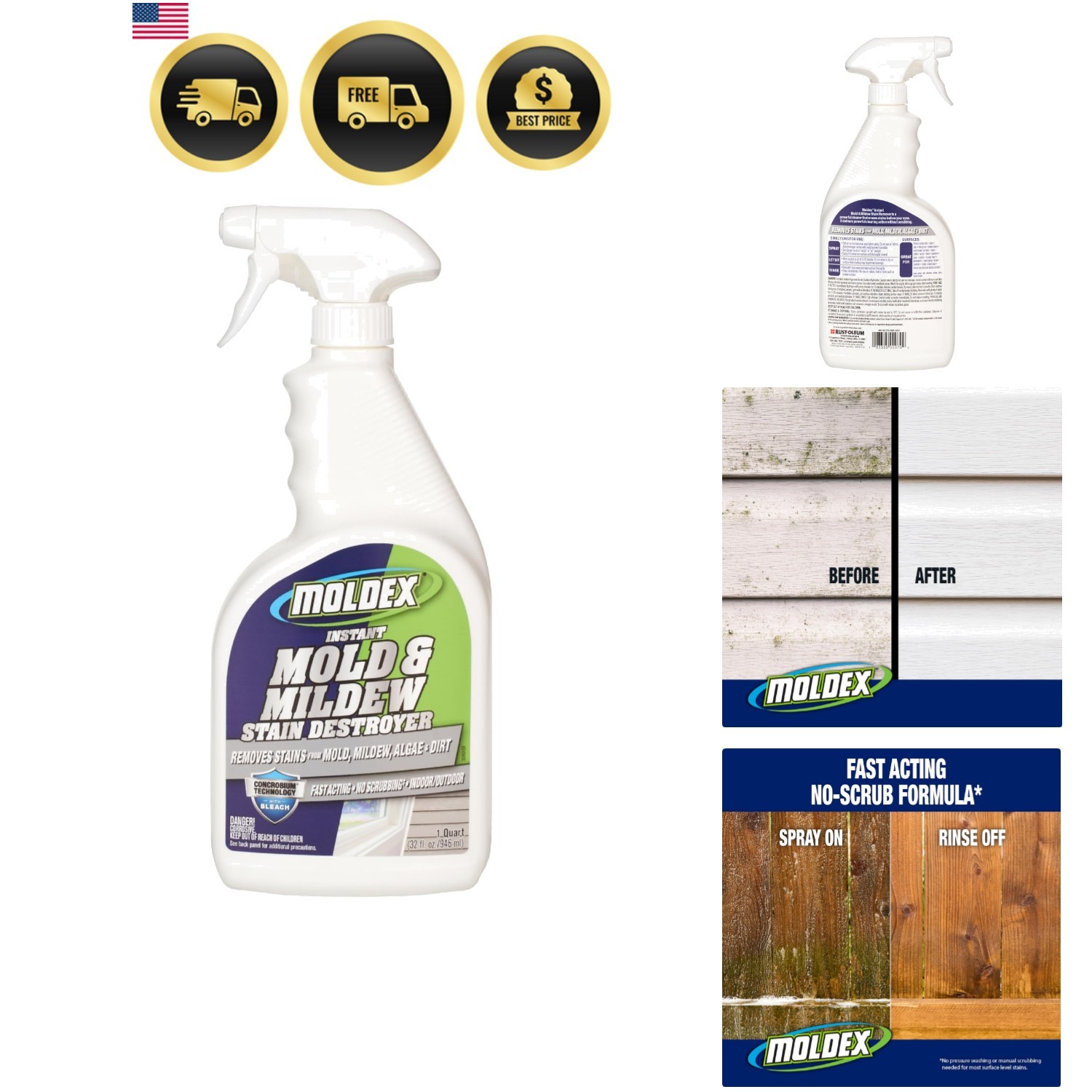Mold & Mildew Surface Stain Cleaner with Bleach, 32 oz – Fast Acting Spray fo…