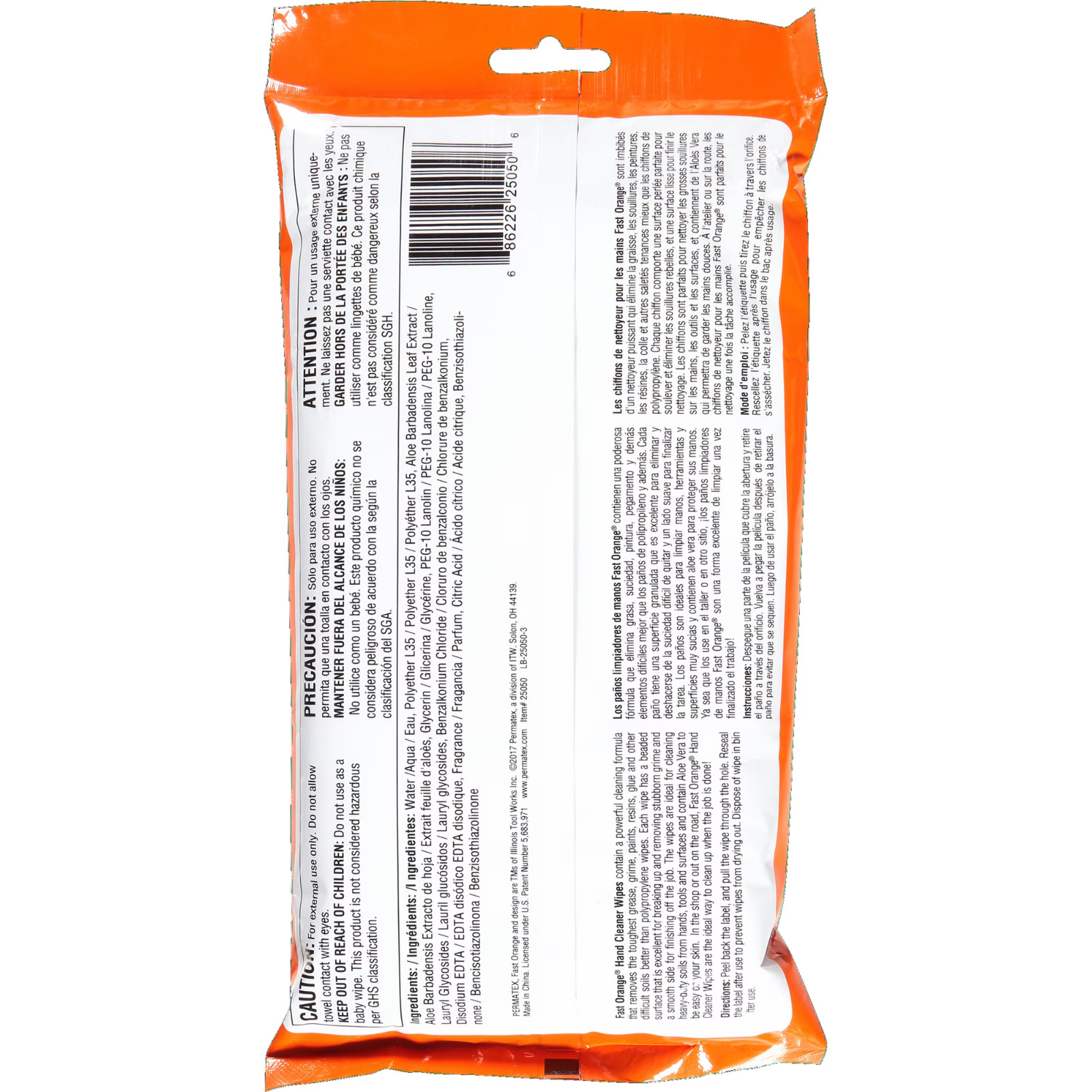 Fast Orange 25050 Heavy Duty Mechanic Hand Cleaner Wipes 25 Count