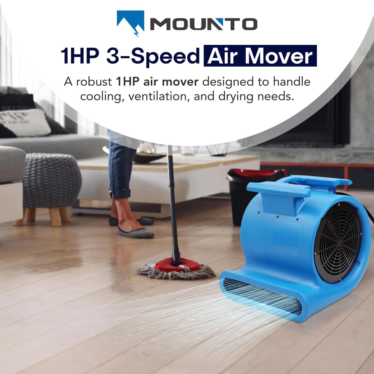 MOUNTO 3-Speed Air Mover 1HP 4000+ CFM Monster Floor Blower Carpet Dryers